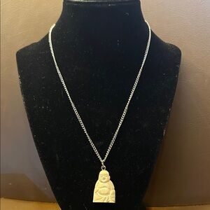 Silver laughing Buddha Pendant Necklace vintage